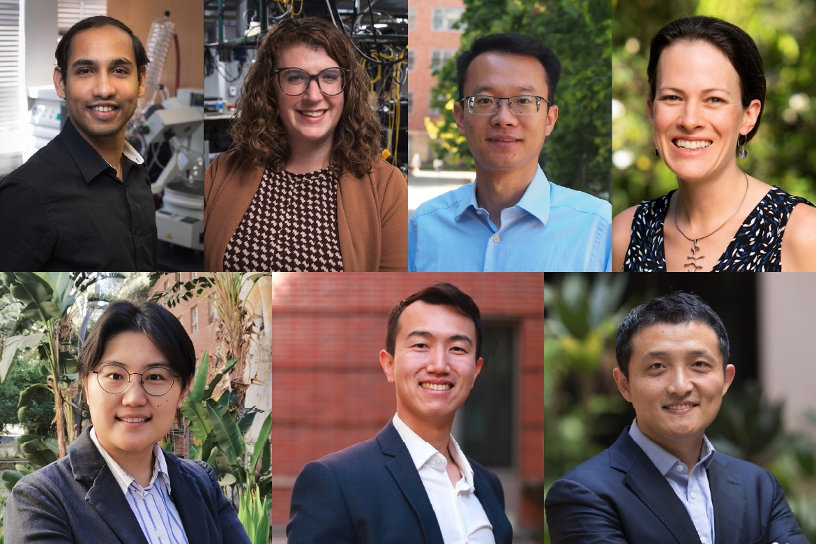 Clockwise from top left are the UCLA faculty’s new Keck Scholars supported by the foundation’s bridge funding: Soumitra Athavale, Victoria Barber, Hao Cao, Lindsay De Biase, Yue Li, Yuzhang Li and Yue Dong.