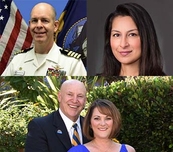 2026 Alumni Legacy award recipients - Captain David Barrows, M.D., Larry Davis, Nancy Davis, and Sona De